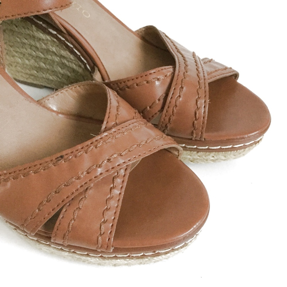 Franco Sarto Tan Wedge High Heeled Sandal Size 8 - Picture 2 of 7